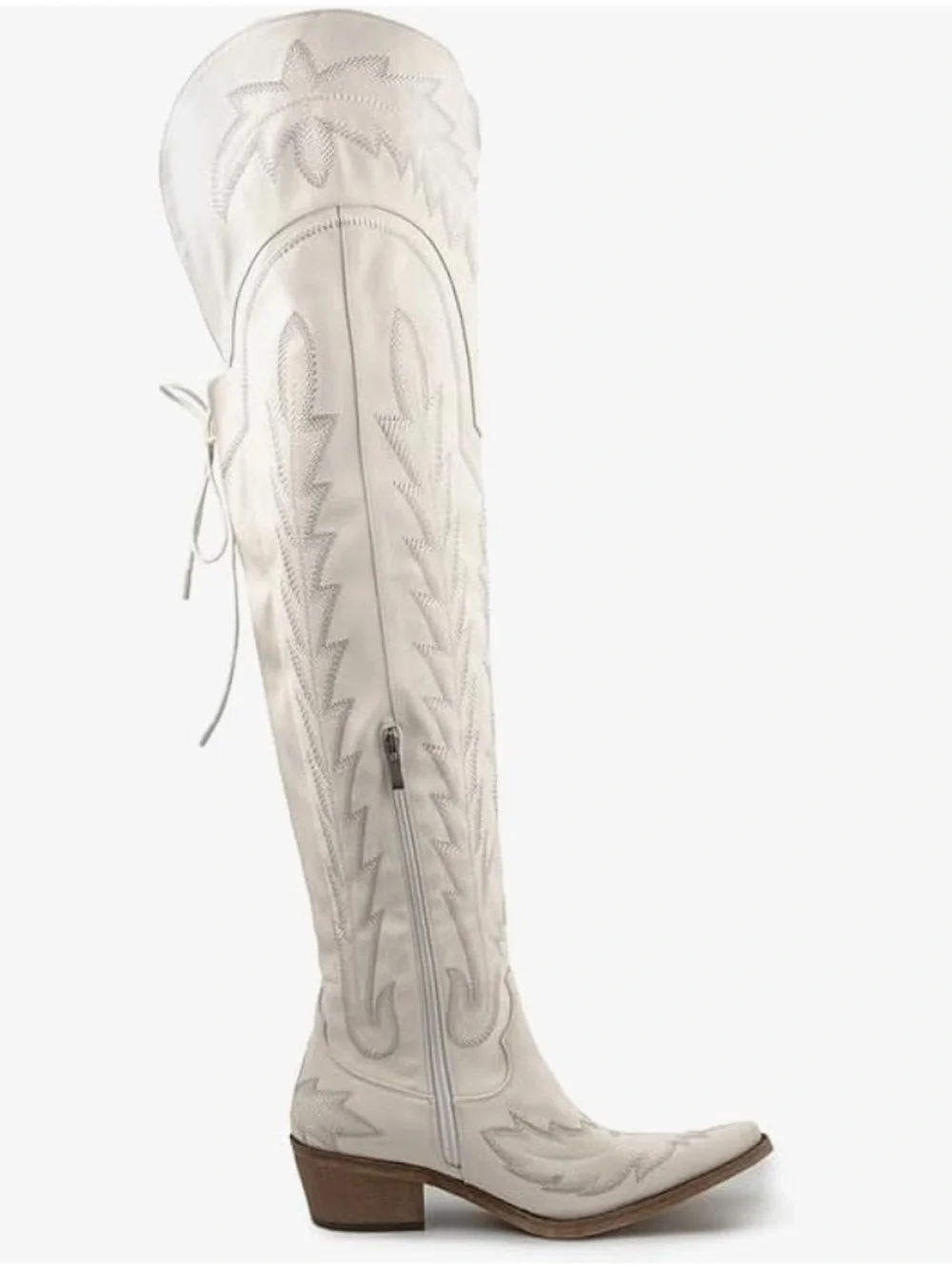 Thigh High Cowboy Boots Wide Calf Western Embroidered Over The Knee Chunky Heel